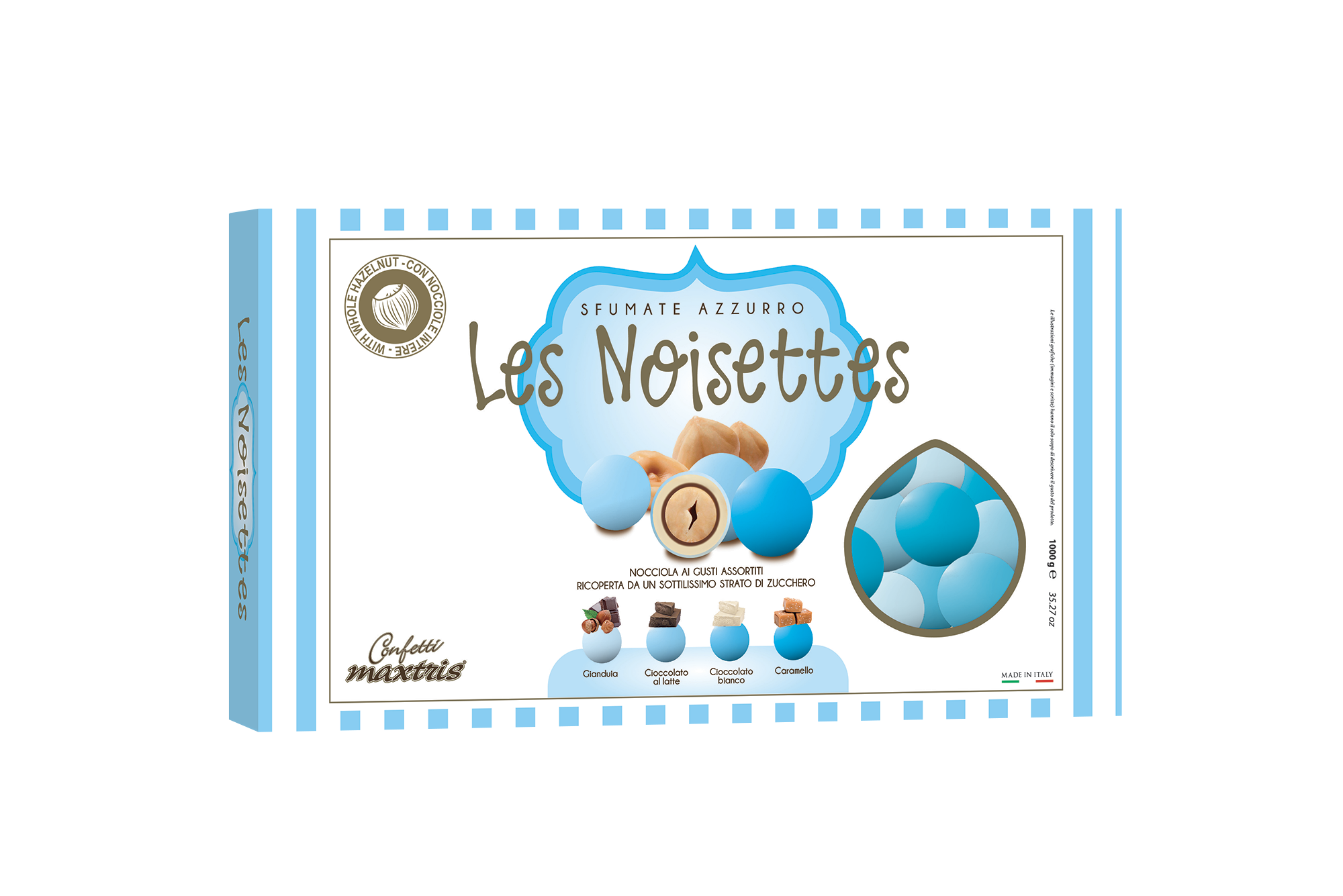 Confetti alla Nocciola Les Noisettes Celeste confezionati singolarmente -  Celeste - Italiana Confetti Maxtris